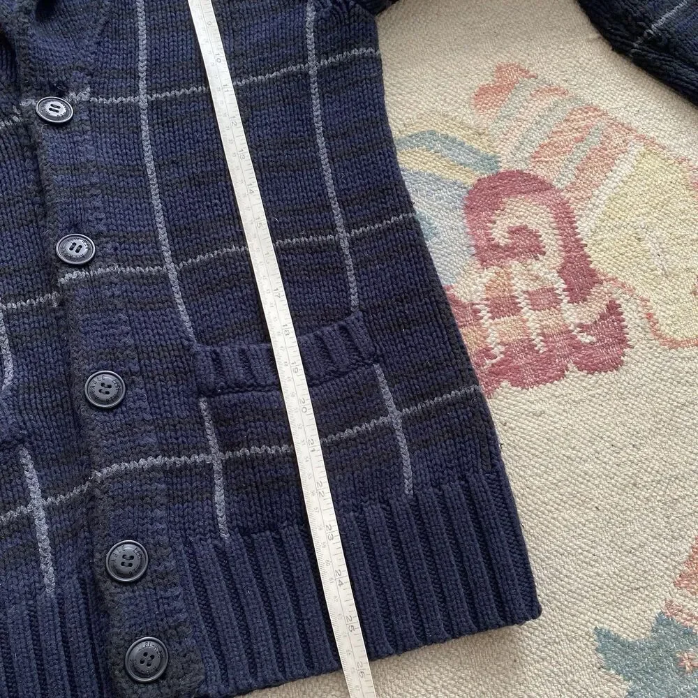 Y2K American Eagle Cardigan Sweater Vintage Chunky Medium Plaid Wool Cotton